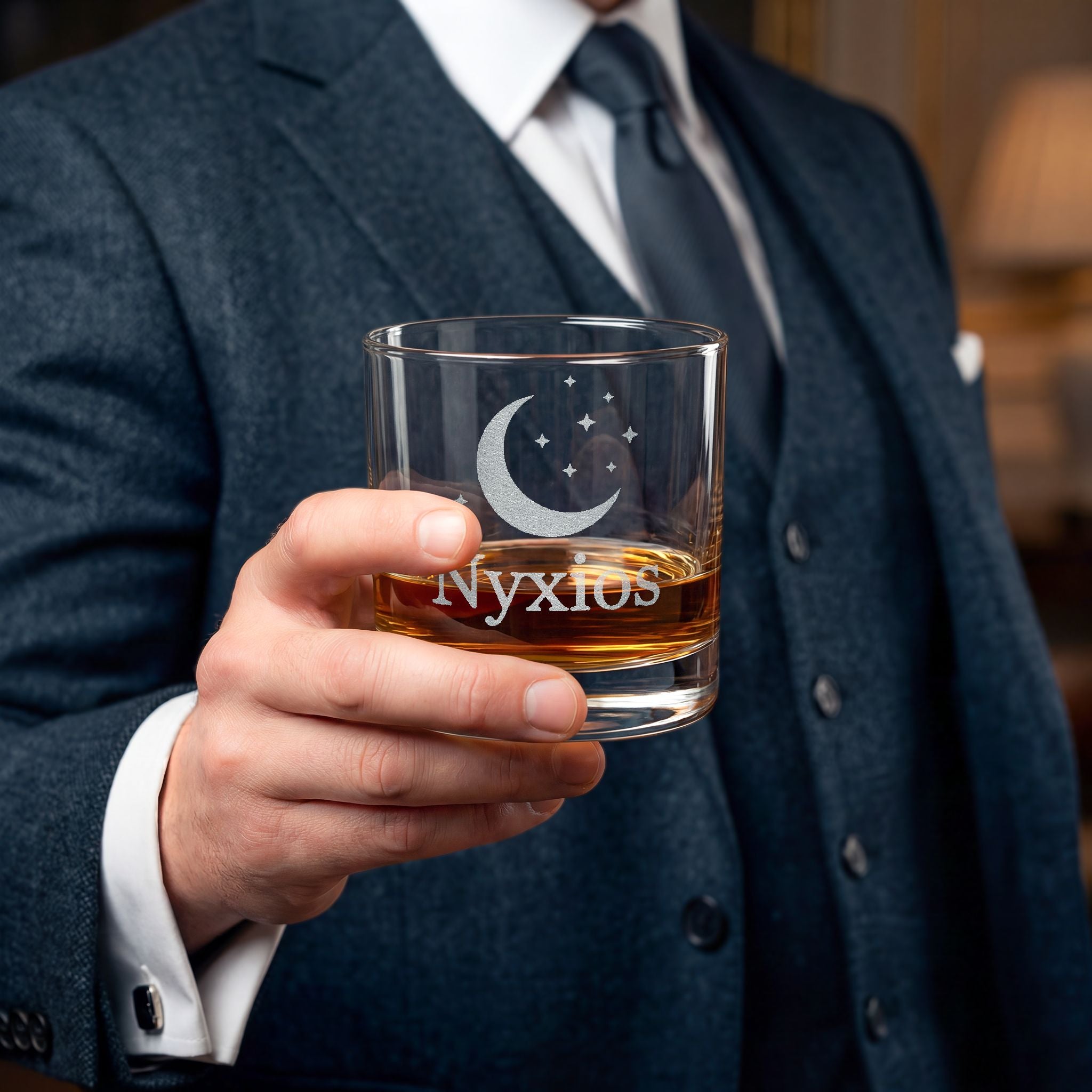 Nyxios Engraved Moon & Stars Whiskey Glass