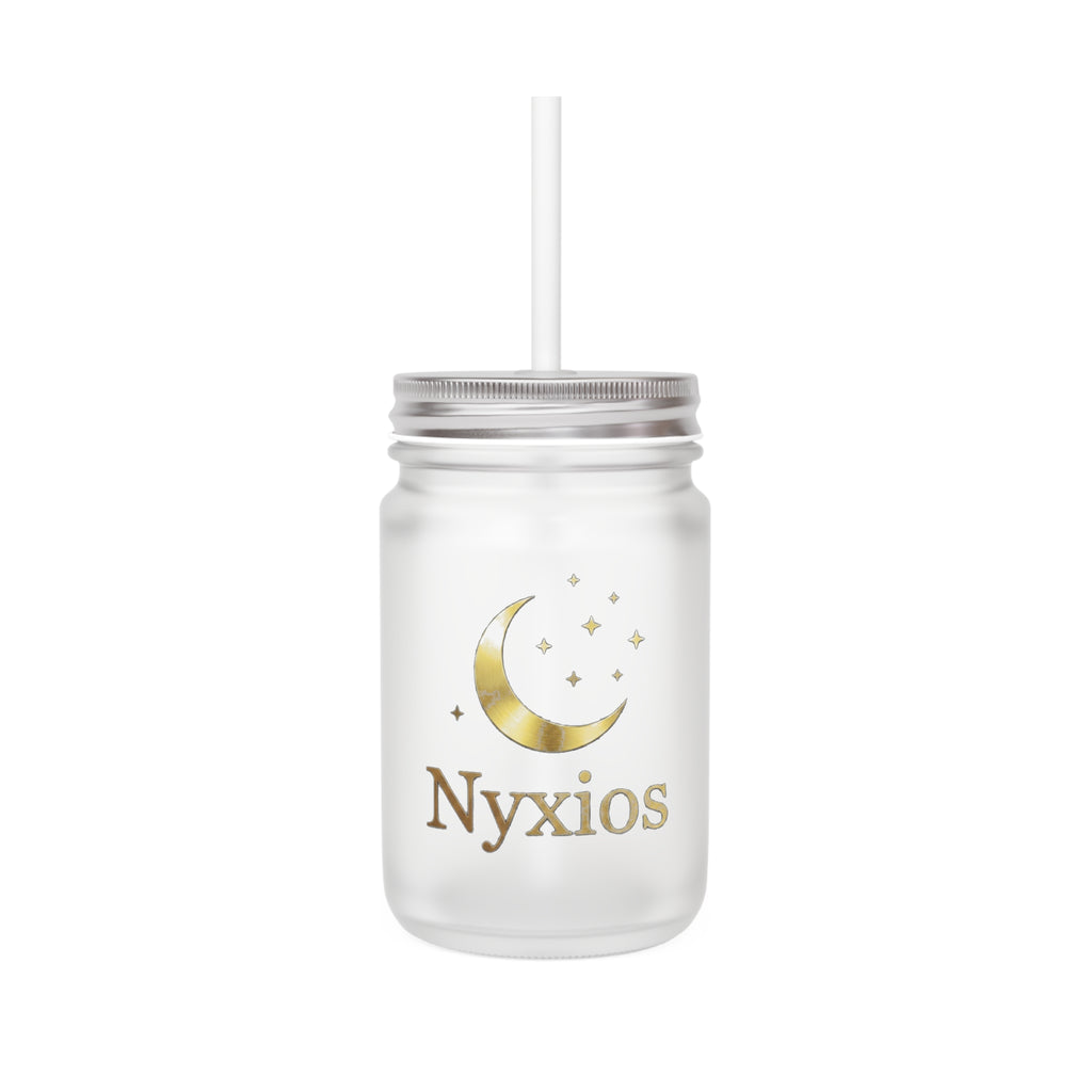 Nyxios Moon Mason Jar Trinkbecher — Gefrostetes Glas-Einmachglas mit Deckel & Strohhalm