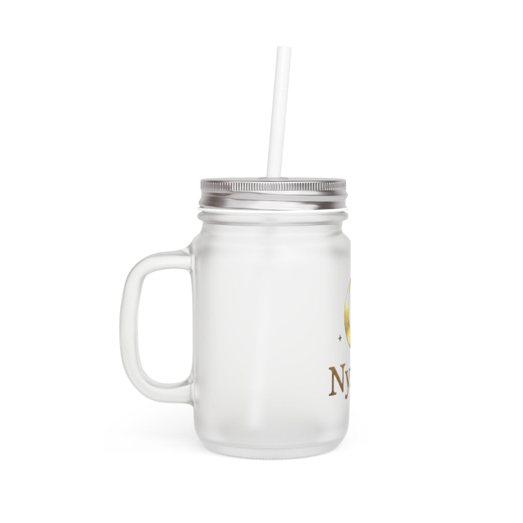 Nyxios Moon Mason Jar Trinkbecher — Gefrostetes Glas-Einmachglas mit Deckel & Strohhalm