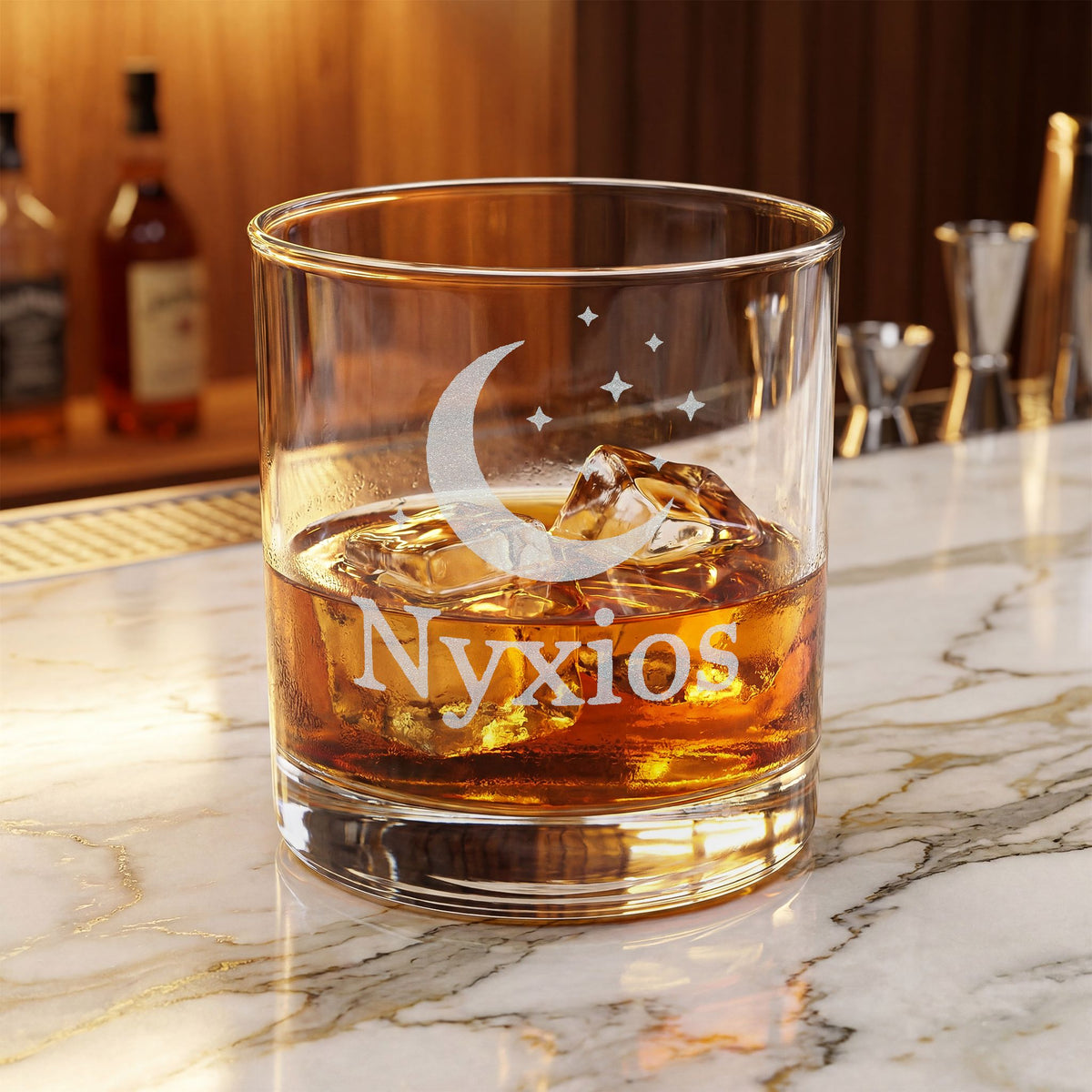 Graviertes Mond & Sterne Whiskeyglas — 310 ml Personalisiertes Tumblerglas