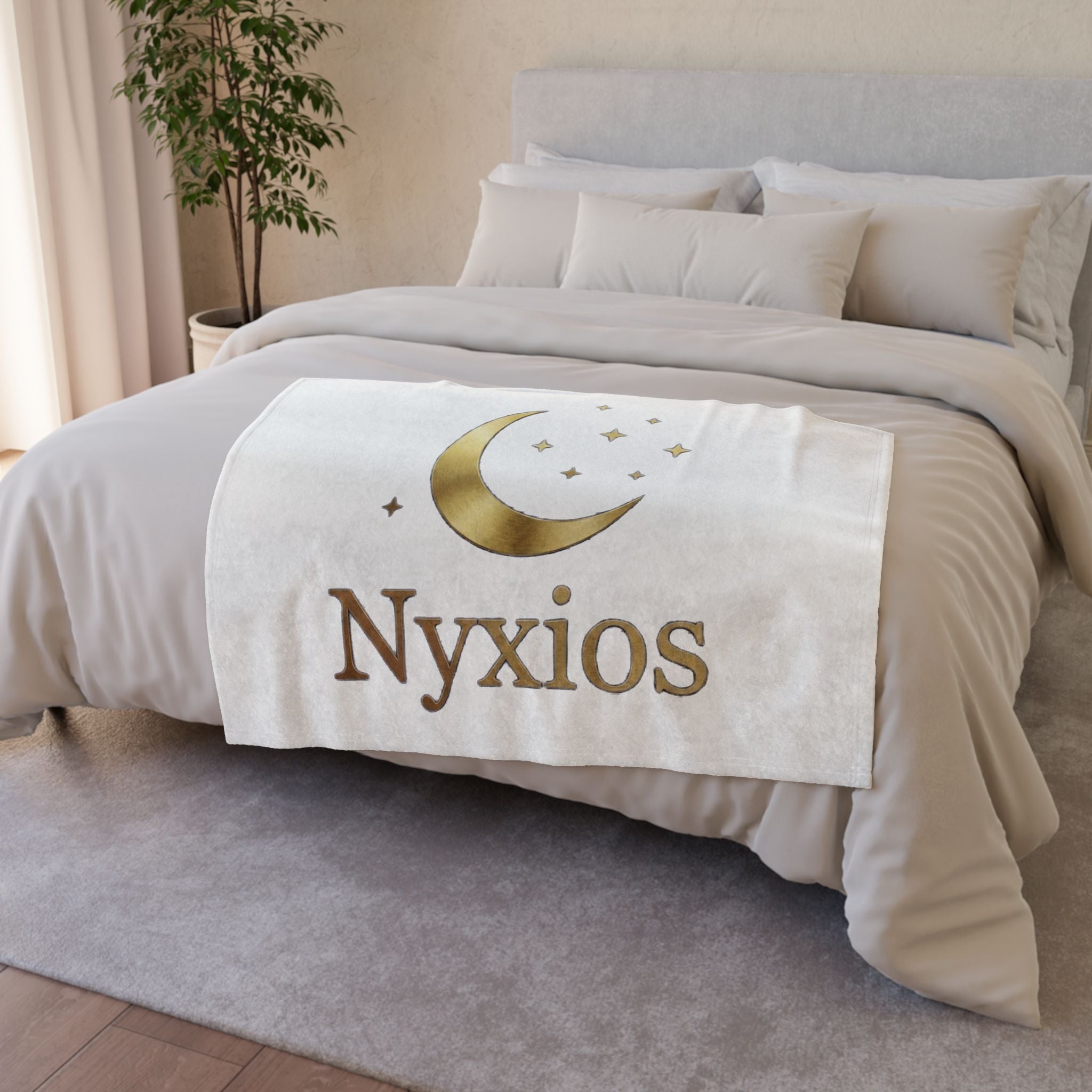 Nyxios Moonlight-Decke – Weicher Polyester-Überwurf mit goldenem Halbmond und Sternen
