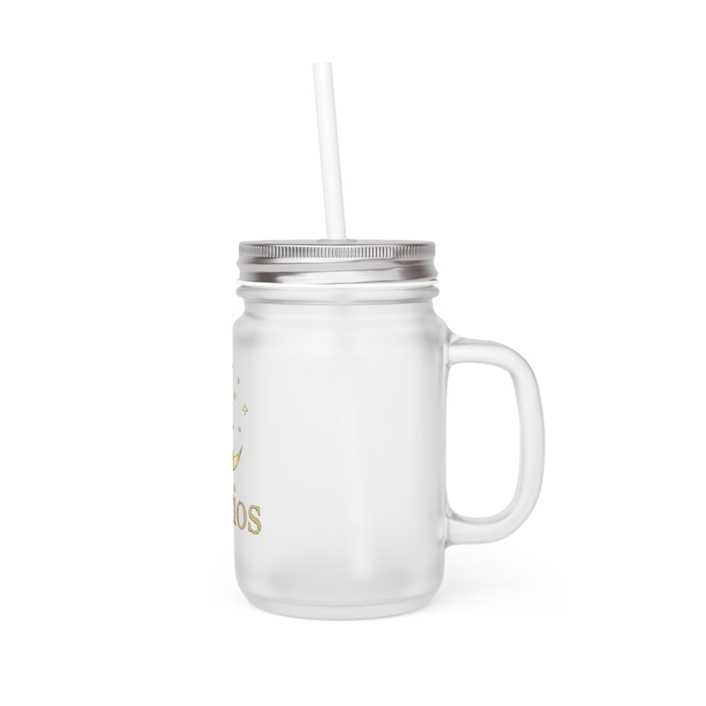 Nyxios Moon Mason Jar Trinkbecher — Gefrostetes Glas-Einmachglas mit Deckel & Strohhalm