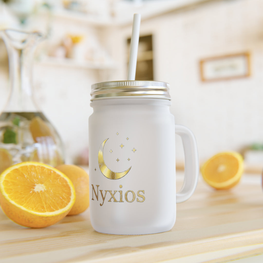 Nyxios Moon Mason Jar Trinkbecher — Gefrostetes Glas-Einmachglas mit Deckel & Strohhalm