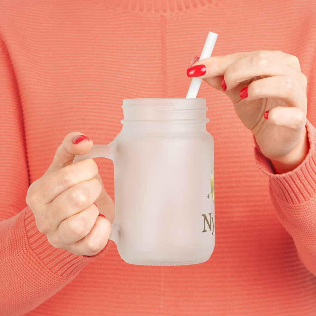 Nyxios Moon Mason Jar Trinkbecher — Gefrostetes Glas-Einmachglas mit Deckel & Strohhalm