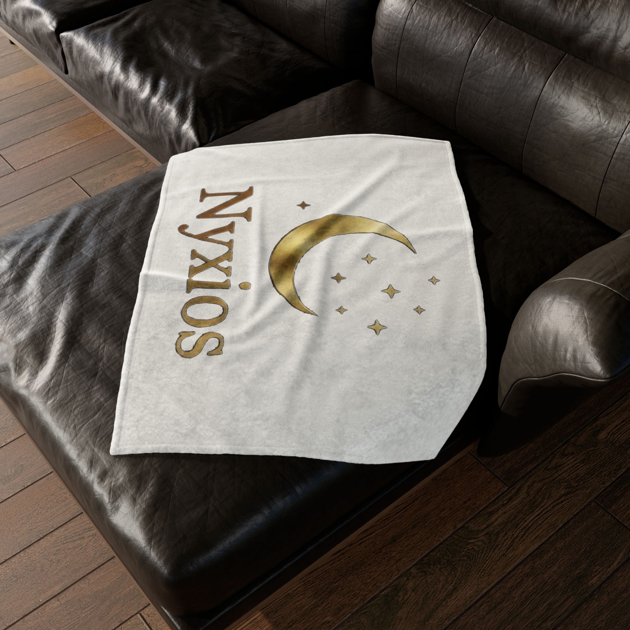Nyxios Moonlight-Decke – Weicher Polyester-Überwurf mit goldenem Halbmond und Sternen